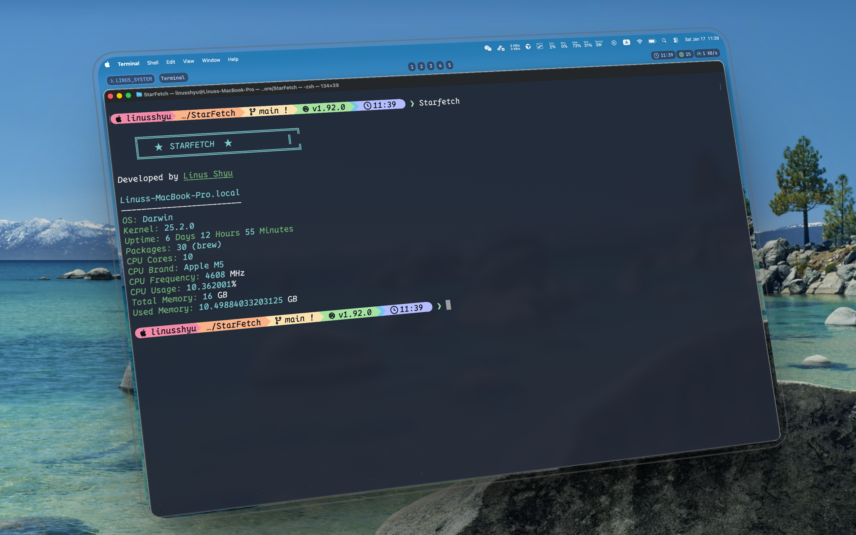 StarFetch terminal output
